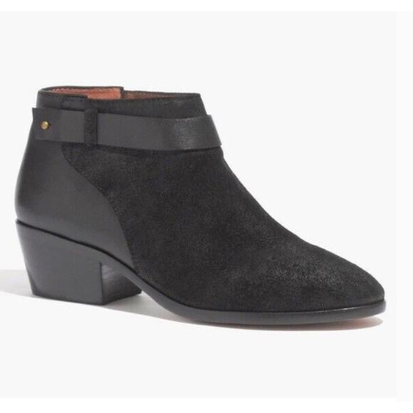 Madewell Charley Collar Black Suede Leather Stud Ankle Bootie Sz 7 - Picture 1 of 9
